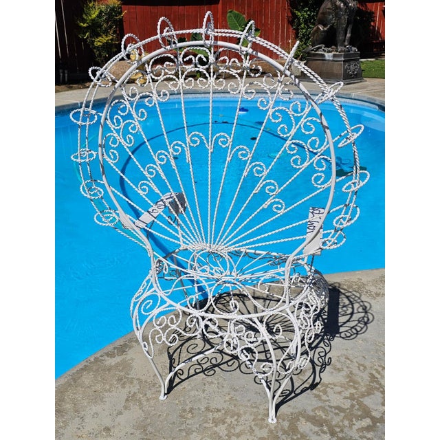 Vintage White Wrought Iron Peacock Armchair For Sale - Image 16 of 18