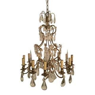 1975 Bagues Gilt Bronze and Crystal Chandelier For Sale