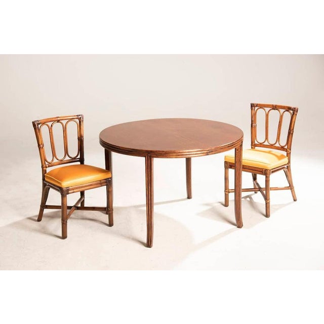 1970s Wood Extendable Round Table and Rattan Chairs from Mc Guire, 1970s, Set of 5 For Sale - Image 5 of 18