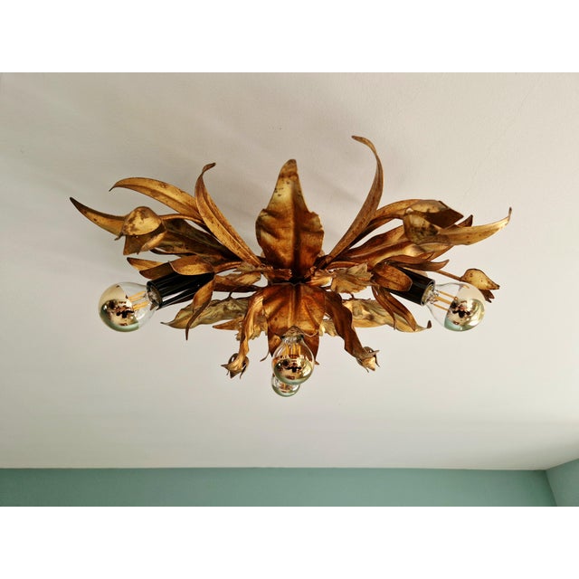 Floral Ceiling Light in Gilded Metal, Italy, 1970s For Sale - Image 10 of 15