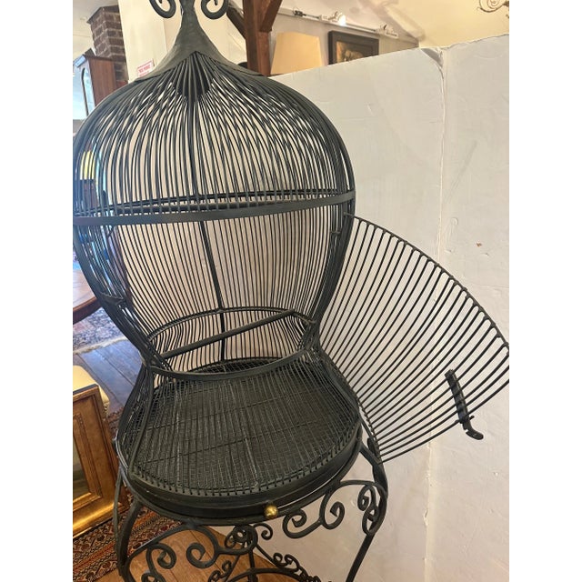 Tall Free Standing Whimsical Black Iron Functional Birdcage For Sale - Image 11 of 11