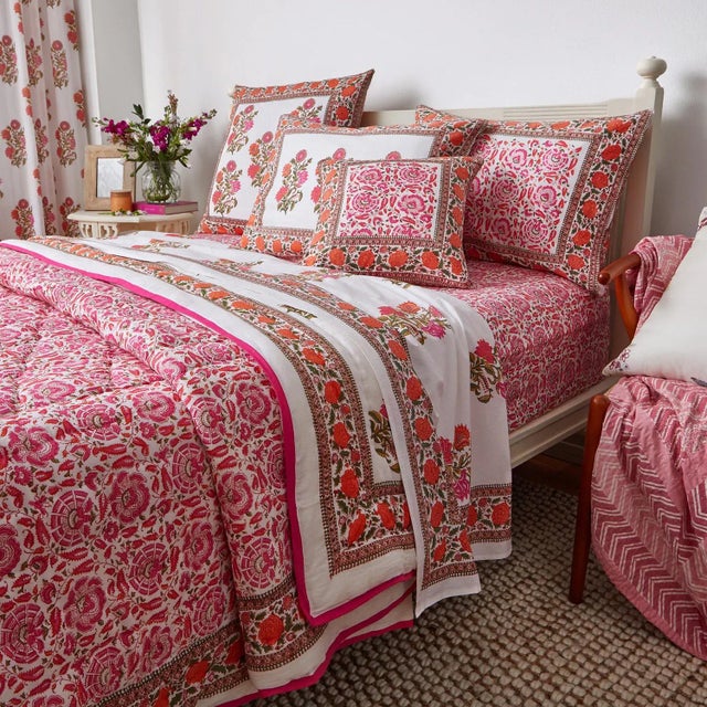 Sanya-Riyad Reversible Quilt, Twin-XL - Pink & Orange For Sale - Image 4 of 5