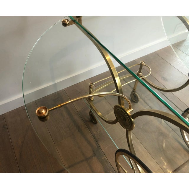 Brass Maison Bagu"s, Neoclassical Style Brass and Glass Drinks Trolley For Sale - Image 8 of 13
