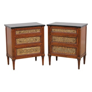 Pair Maitland Smith Marble Top Neoclassical Commode Chests For Sale