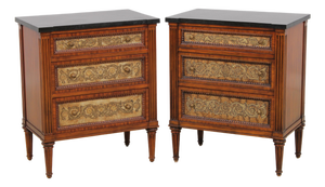 Pair Maitland Smith Marble Top Neoclassical Commode Chests