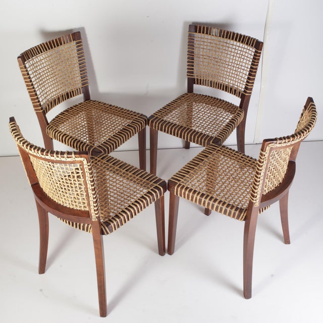 Mid-Century Modern Raffia Woven Dining Chairs by Jan Vaněk for P.M.B., 1930s, Set of 4 For Sale - Image 3 of 18