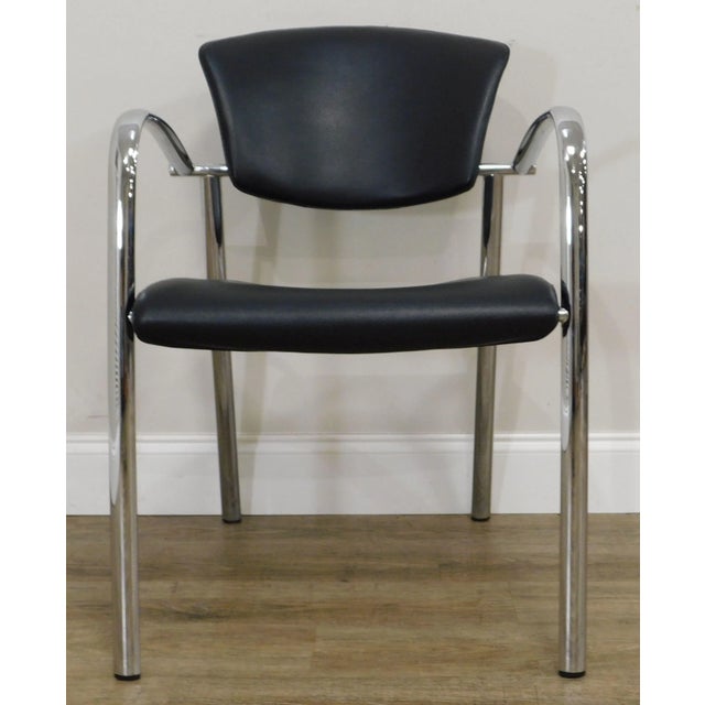 Brayton International Collection Steelcase Chrome & Black Leather Armchairs - a Pair For Sale - Image 9 of 12