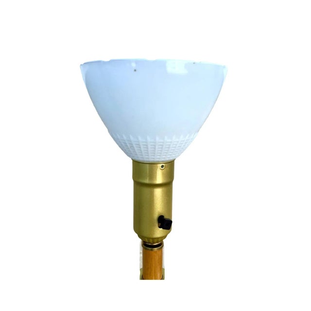 Mid-Century Rattan & Brass Floor Lamp With Mahogany For Sale - Image 4 of 4