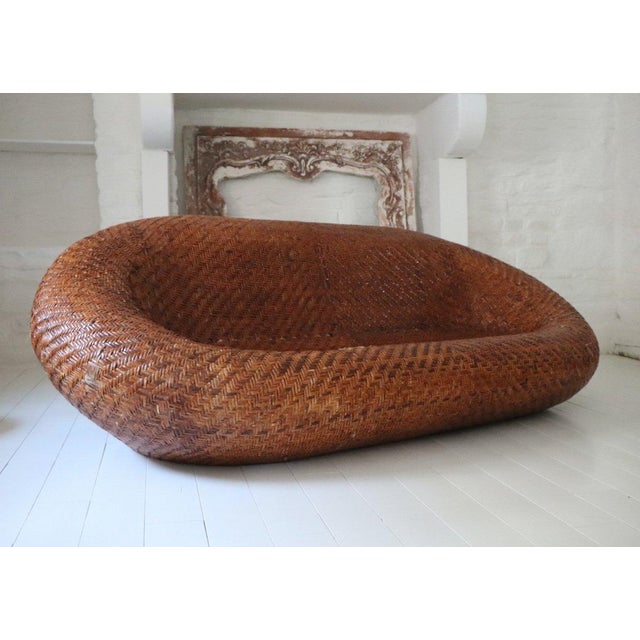 Industrial Vintage Woven Wicker Sofa, 1970s For Sale - Image 3 of 13