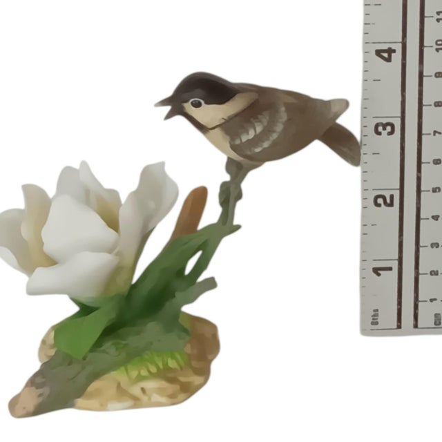 Rare Andrea by Sadek White Magnolia With Chickadee Porcelain Figurine With Box For Sale - Image 12 of 18
