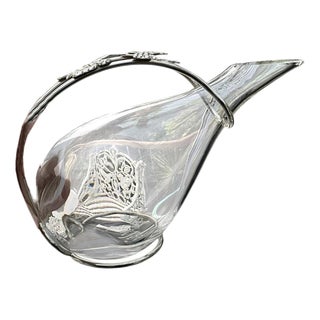 Italian Sterling Silver and Hand-Blown Crystal Duck Carafe by Macini Carlo, Florence, 1971 For Sale