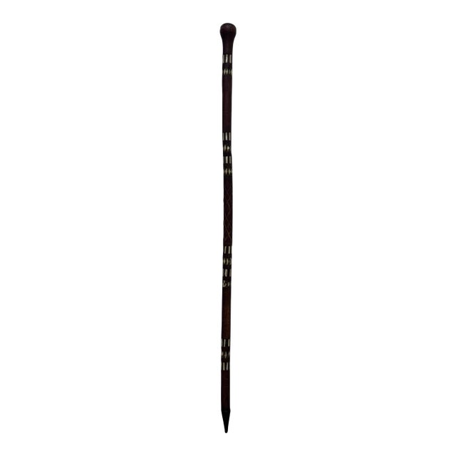 Hand Carved Afghanistan Wood + Mother of Pearl Inlaid Walking Stick For Sale