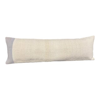 Turkish Hemp Pillow Cushion Natural Beige Sky Blue Cushion Cover 14"x45" For Sale