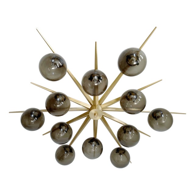 21st Century Star Satin Brass Smoky Murano Flush Mount by Fabio LTD For Sale