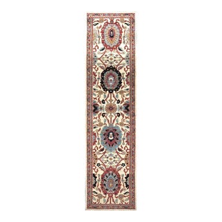 21st Century Afghan Wool Sultanabad 3x12 Ivory, Red, & Blue Handmade Runner Rug #1143661 For Sale