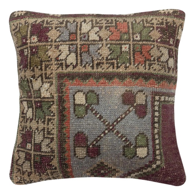 20"x20" Hand-knotted Wool Rug Cushion Cover. Vintage Throw Pillow. Home Gift For Sale