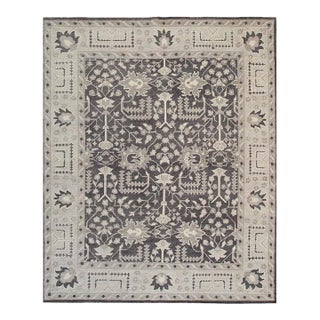 9x12 Gray Hand-Knotted Wool Floral Scepter Motifs Geometric Modern Carpet Rug For Sale