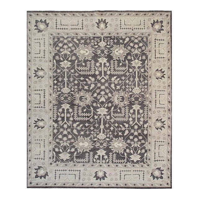 9x12 Gray Hand-Knotted Wool Floral Scepter Motifs Geometric Modern Carpet Rug For Sale