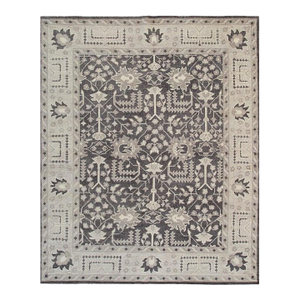 9x12 Gray Hand-Knotted Wool Floral Scepter Motifs Geometric Modern Carpet Rug