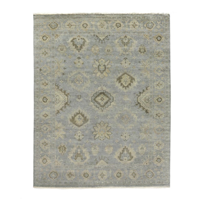 Baby Blue Oushak Hand-Knotted WoolLight Blue Rug - 9'x12' For Sale - Image 8 of 8
