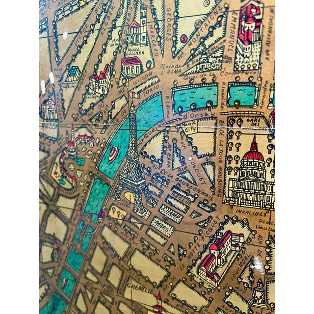 Wood Ilonka Karasz Paris Map, 1927 – Original Lithograph Mounted on Folding Table Base | Vintage Art Deco Wall Object For Sale - Image 7 of 16