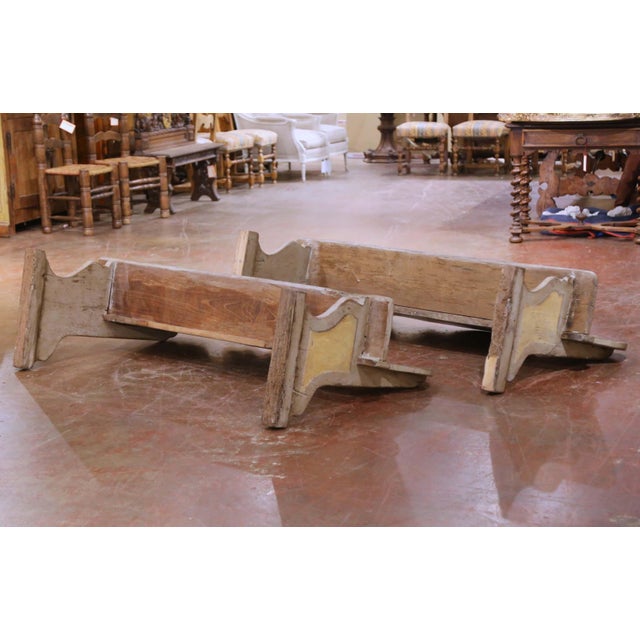 Pair of Mid-Century Italian Carved and Hand-Painted Oak Cassapanca Benches For Sale - Image 13 of 13