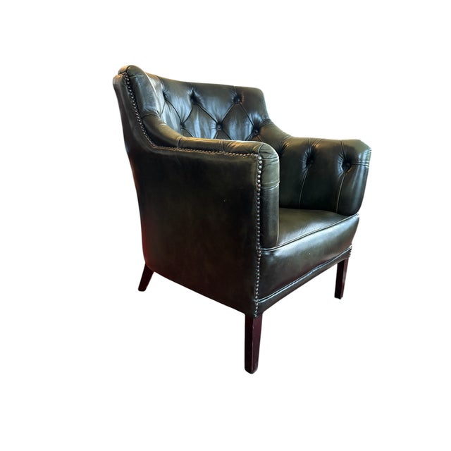 English Chestefield Green Chair For Sale - Image 4 of 7