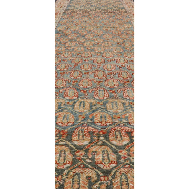 Textile Long Antique Hand-Knotted Persian Malayer Runner in Wool With All-Over Design For Sale - Image 7 of 12