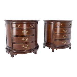 4 Drawer Banded Top Demi Lune Consoles Dressers Brass Drop Pulls - A Pair