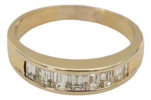 14k(585) Vintage Solid Yellow Gold Natural Baguette Diamond Band Ring, Size 9