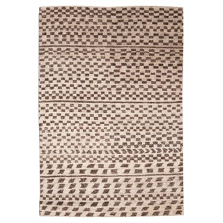 Modern Moroccan Style Checkered Wool Rug in Ivory & Brown by Doris Leslie Blau For Sale