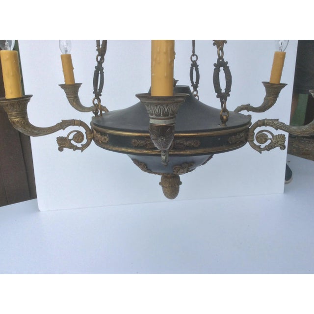 French Empire Bronze and Tole Chandelier For Sale - Image 4 of 8
