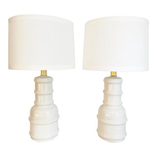 1970s Large White Ceramic Jar Lamps & Shades - a Pair For Sale