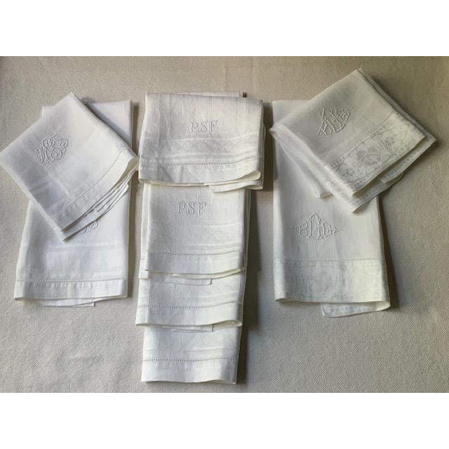 French Monogrammed Linen Shaving Hand Towels, PSF & BHG Monograms, Set of 8 | C. 1900 For Sale - Image 17 of 18