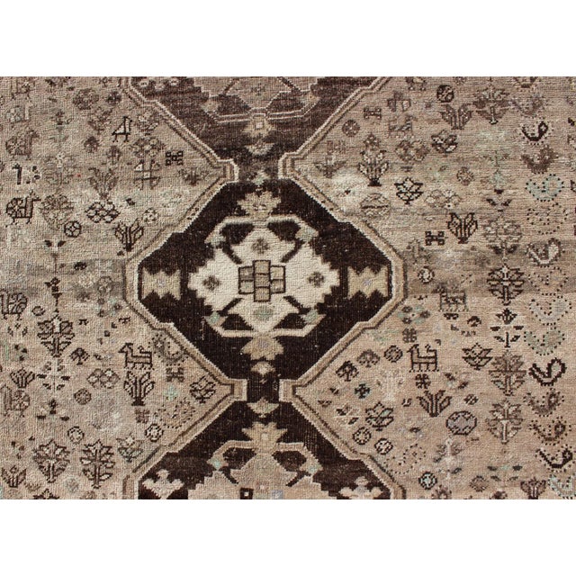 Mid 20th Century Antique Persian Shiraz Rug With Medallions and Tribal Motifs in Soft Brown For Sale - Image 5 of 8