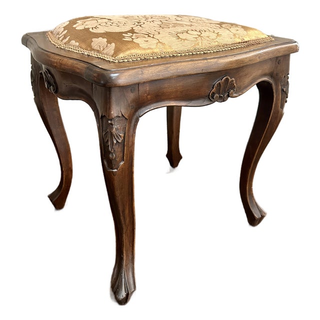 Louis XV Style Silk Damask Upholstered Stool For Sale