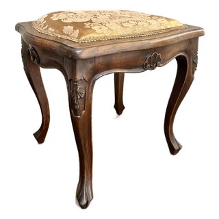 Louis XV–Style Silk Damask Upholstered Stool For Sale