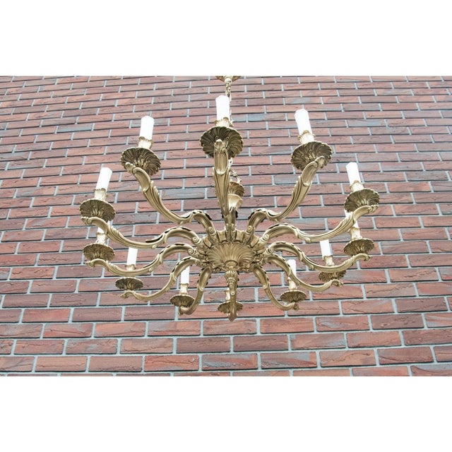 Metal Large Mid 20th Century Brass Chandelier, Western Europe, 1950s For Sale - Image 7 of 8