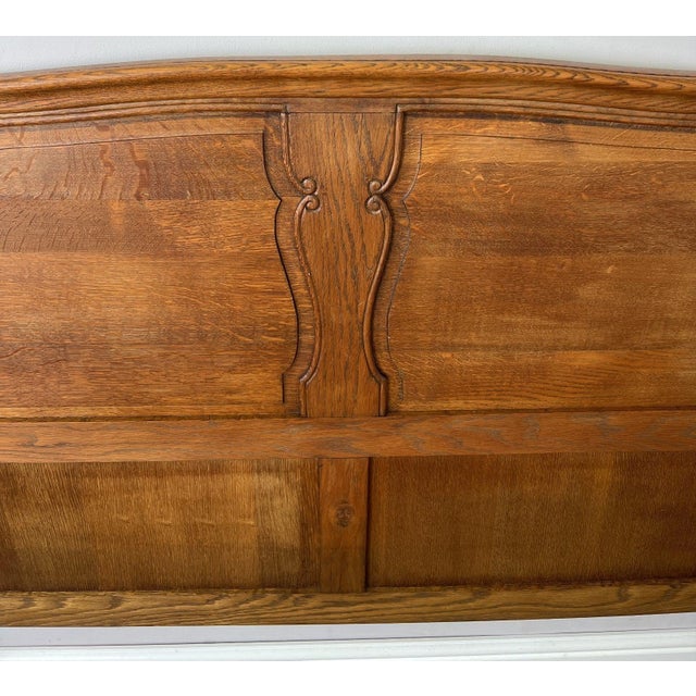 Vintage French Louis XVI Oak Double Bed Frame with Carved Headboard For Sale - Image 9 of 11