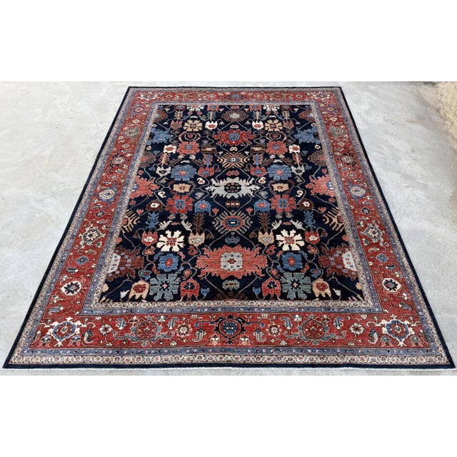 NC-058. Navy Persian Heriz Design Hand-Knotted Wool Rug, 10'01 x 13'08. Persian Heriz design rug. Hand-knotted in...