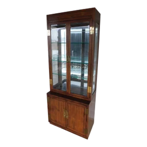 Henredon Scene One Campaign Style Light 2 Pc Curio Cabinet 82"h X 32"w "A"