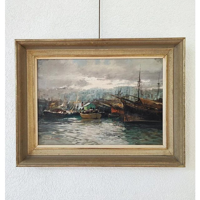 Ezelino Briante, Le Grand Port, Oil on Cardboard, 1960s, Framed For Sale - Image 9 of 9