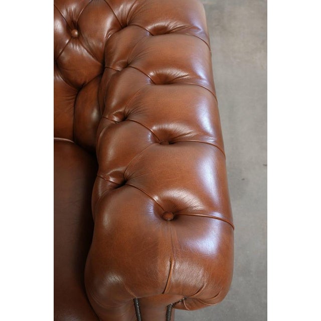 Brown English Two-Seater Sofa in Cowhide Leather For Sale - Image 8 of 13