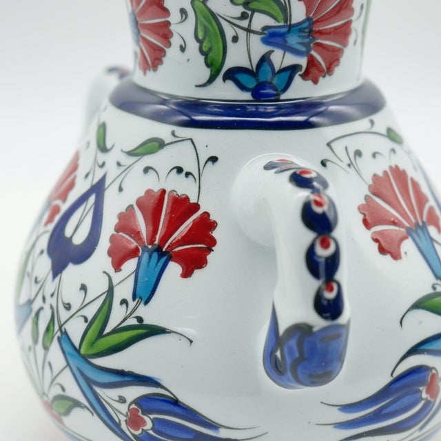 Handmade Ceramic Kandil Vase (20cm) Classic White Floral Triple Handled Form For Sale - Image 4 of 9