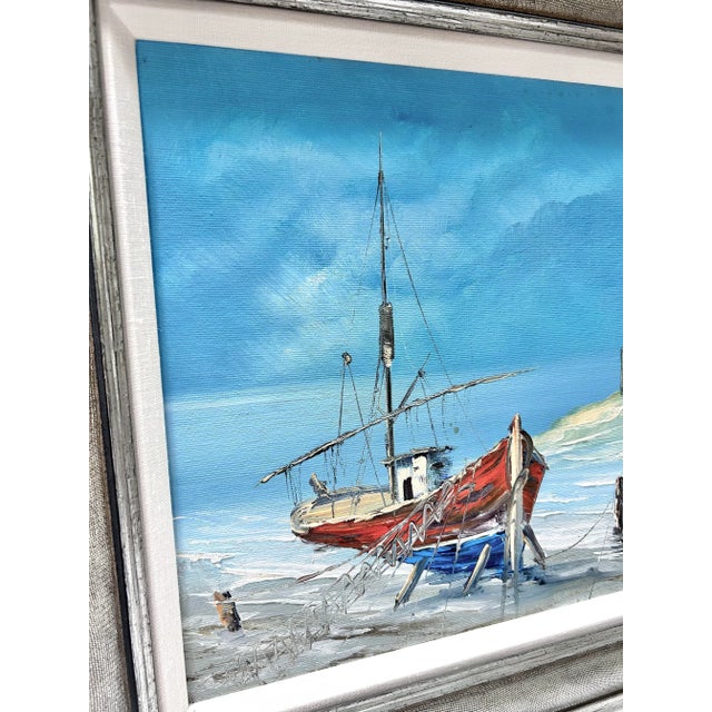 1970s 1970s Original Nautical Oil Painting of Sailboat – Signed & Framed For Sale - Image 5 of 8