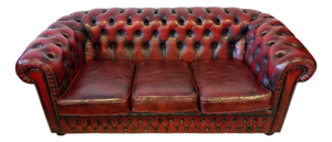 Vintage Chesterfield Three-Seater Sofa in Leather