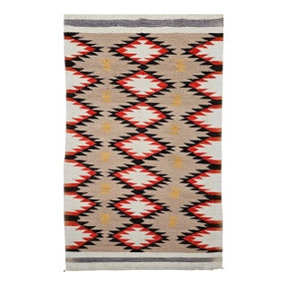 Vintage Native American Navajo Rug, Handwoven Wool, Allover Diamond Pattern, 3x5 For Sale