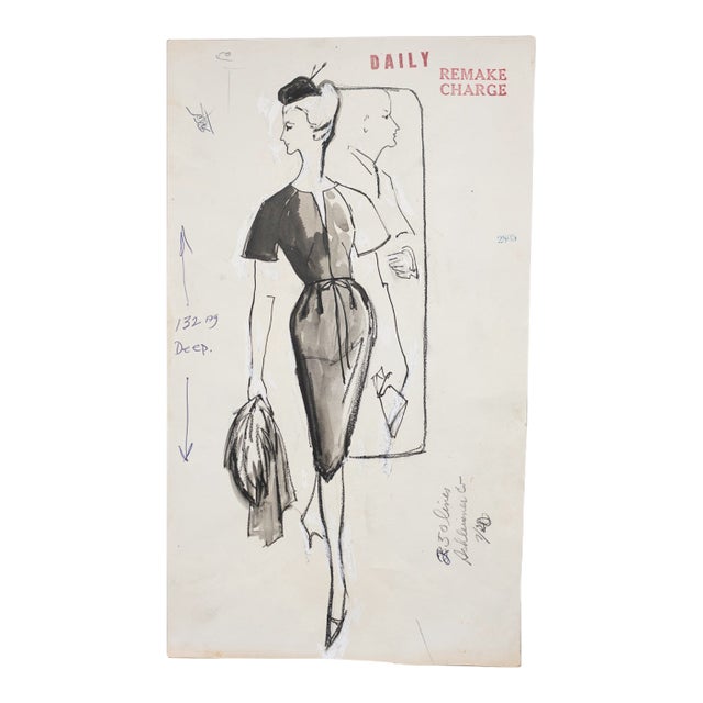 1960 Mid-Century Fashion Advertising Sketch — Original Graphite & Ink Illustration For Sale