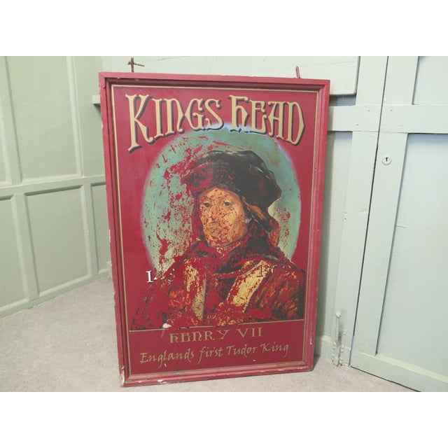 Metal Wooden Iron Framed Hanging Pub Sign with The King's Head Motif, 1930 For Sale - Image 7 of 8