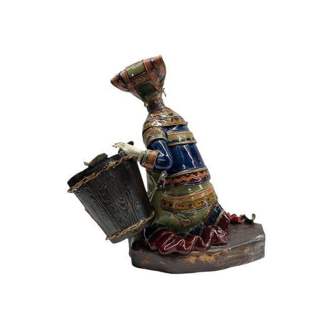2000 - 2009 Chinese Porcelain Miao Tribal Dressing Basket Lady Figure For Sale - Image 5 of 5
